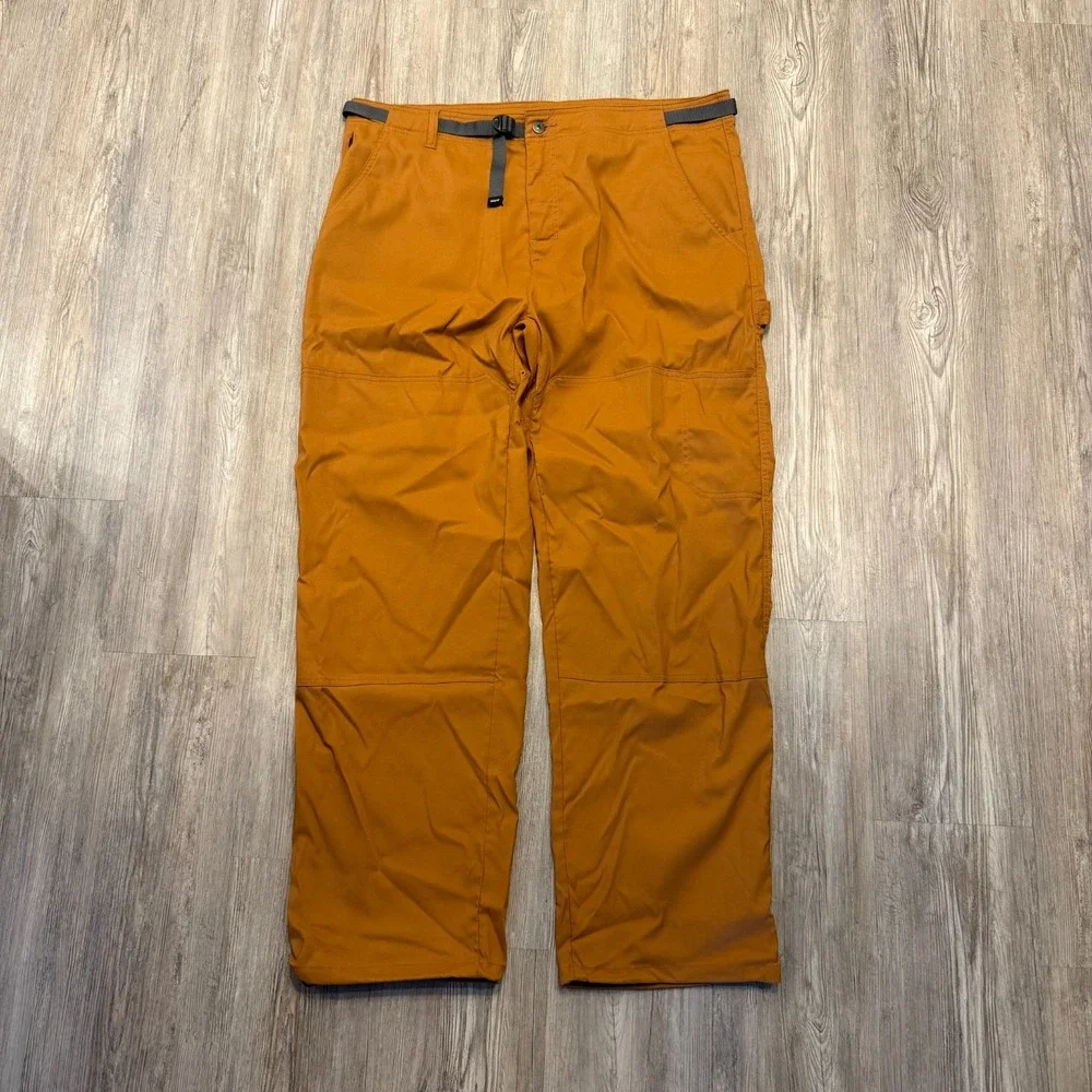 prAna Mens 40x32 Stretch Zion Relaxed Straight Hiking Pants Belted Brown